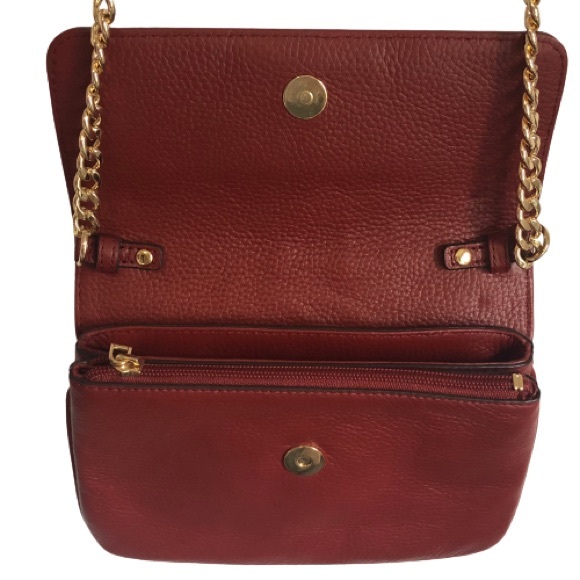 Michael Kors Bedford Pebbled Leather Chain Crossbody Convertible Red Bag EUC - Picture 6 of 15